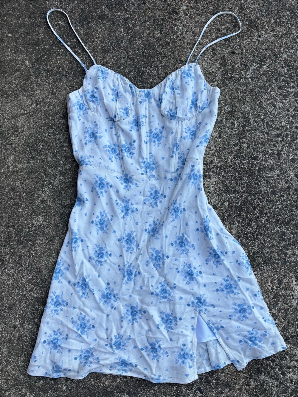 Cotton Candy Light Blue Floral Spaghetti-Strap Mini Dress